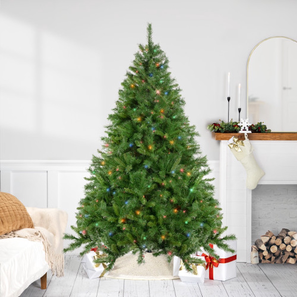 7.5′ Pre-Lit Chatham Pine Artificial Christmas Tree, Multi-Color Lights