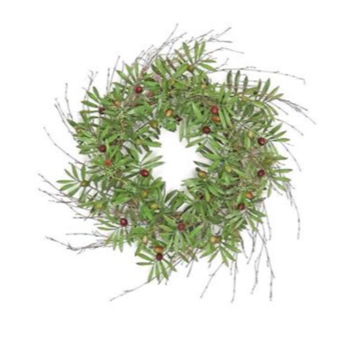 Olive and Seed Artificial Spring Wreath, Green 24-Inch