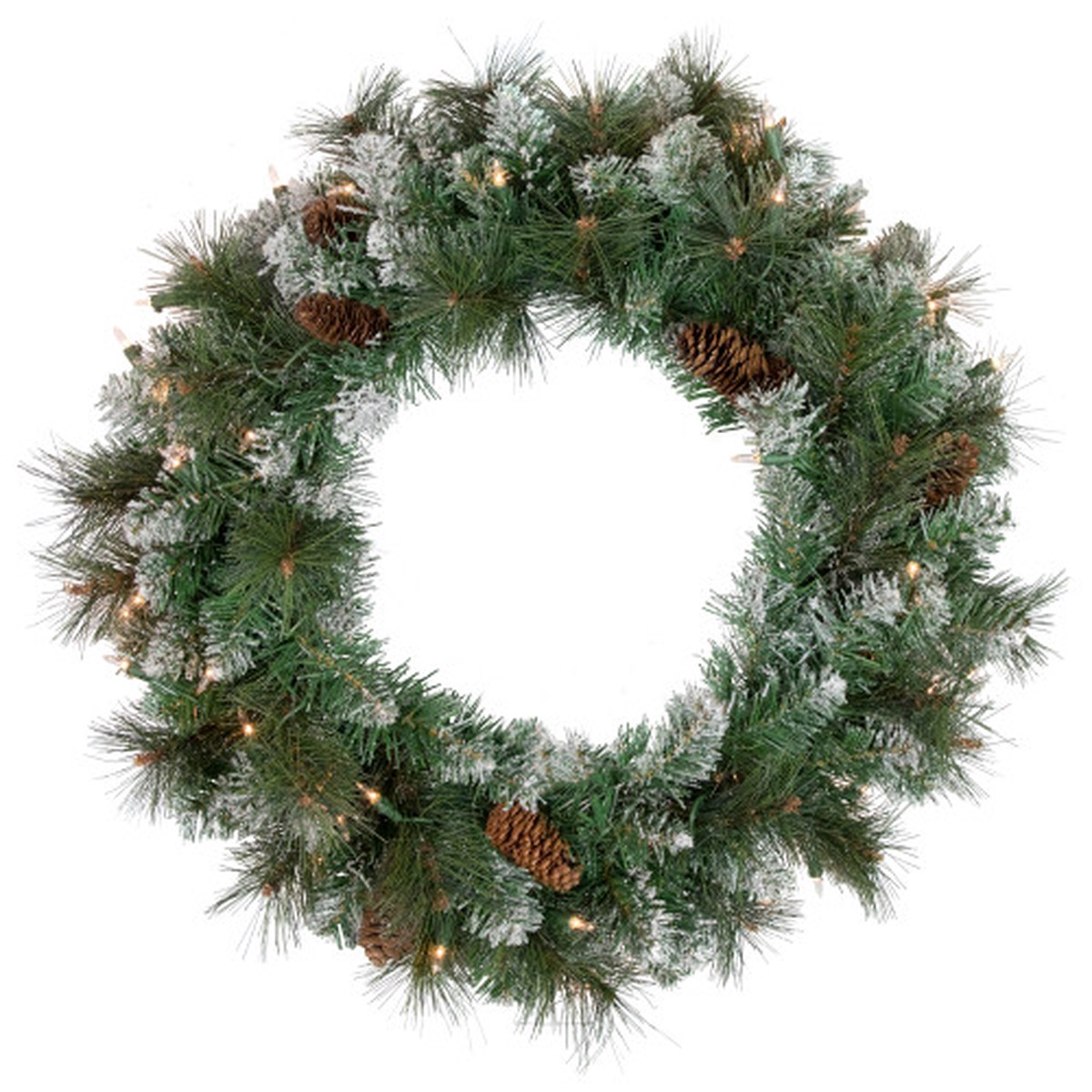 Real Touch Pre-Lit Snow Valley Pine Artificial Christmas Wreath - 24" - Clear Lights
