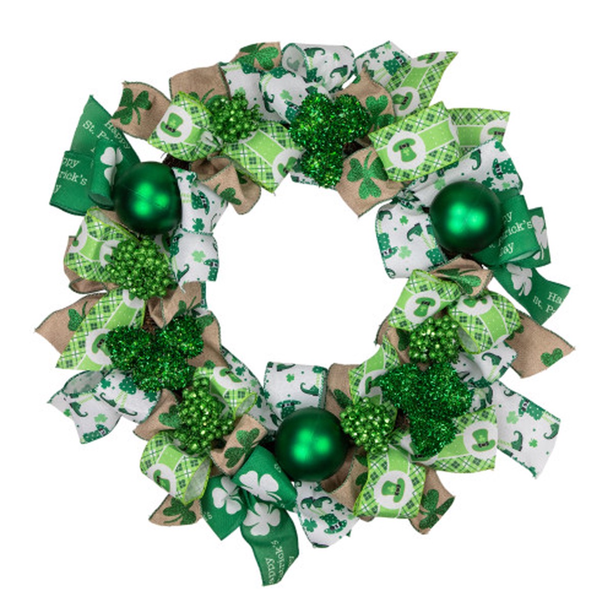 Ribbons and Shamrocks St. Patrick's Day Wreath, 24-Inch, Unlit
