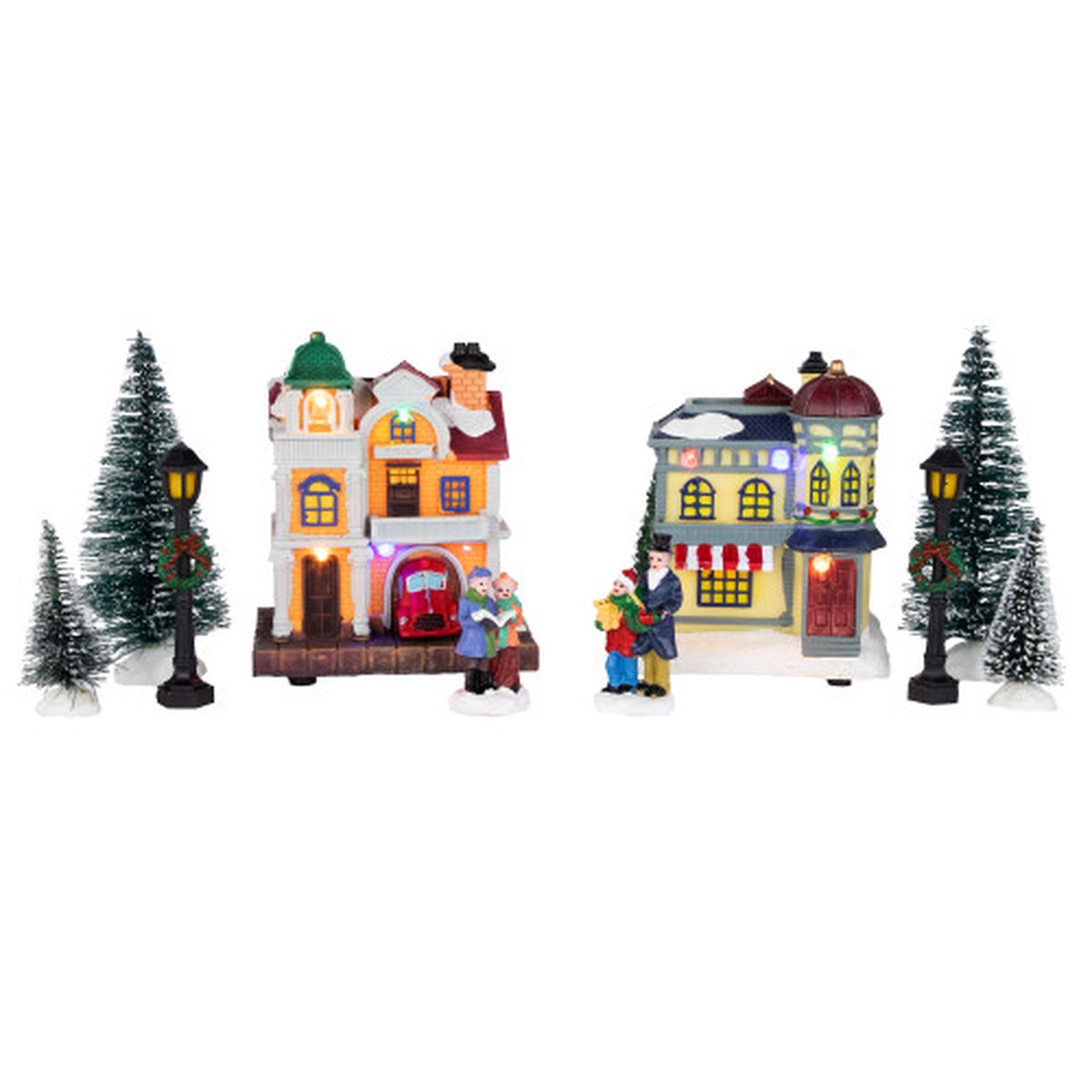 10-Piece LED Lighted Buildings and Trees Christmas Village Display Set