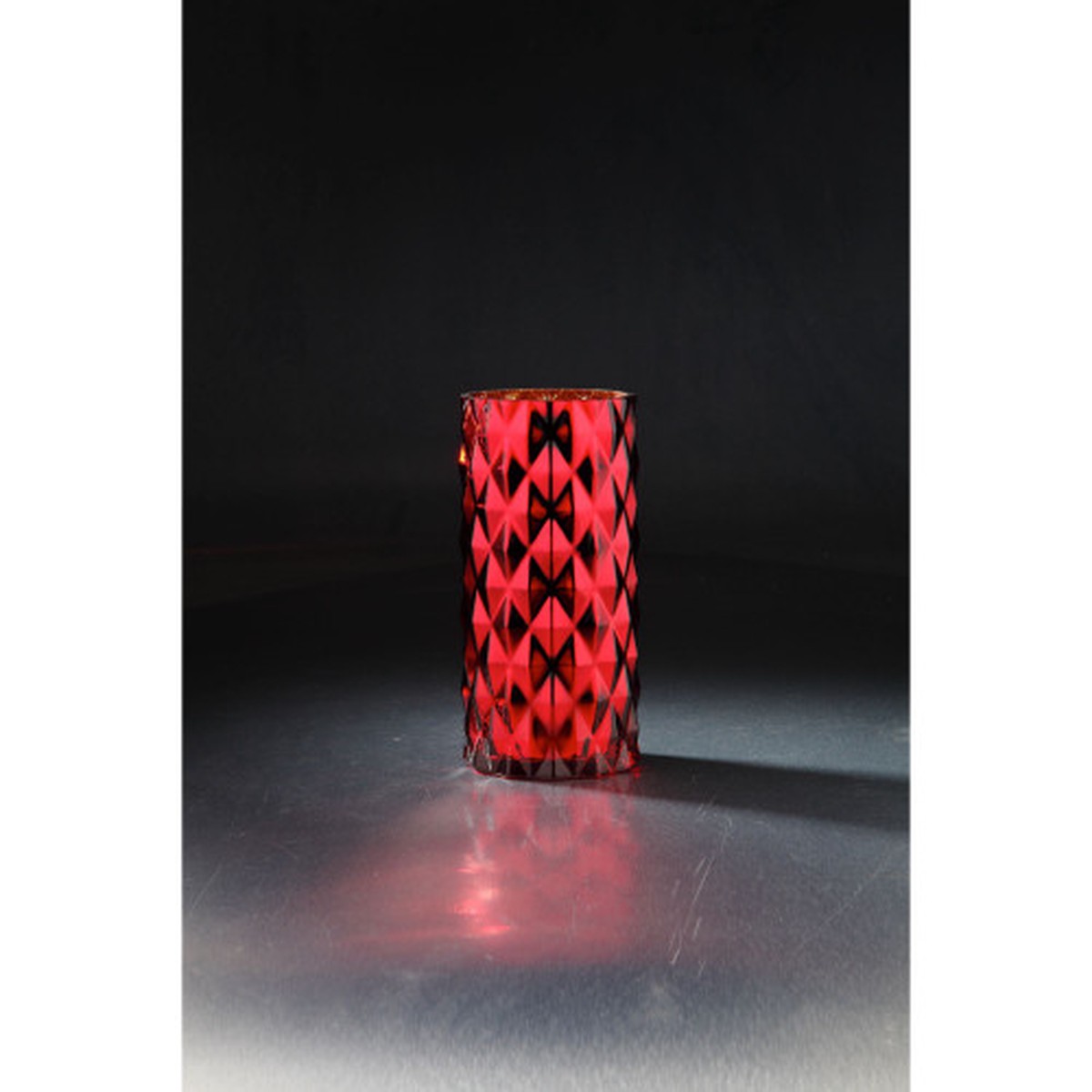 10″ Red Geometric Pattern Glass Flower Vase