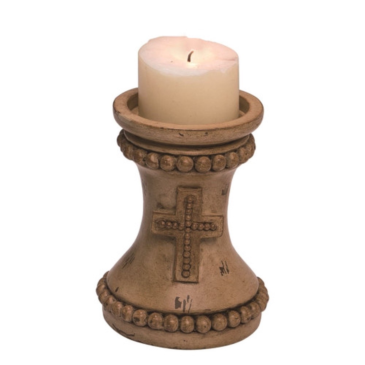 11.5″ Rustic Embossed Cross Pillar Candle Holder