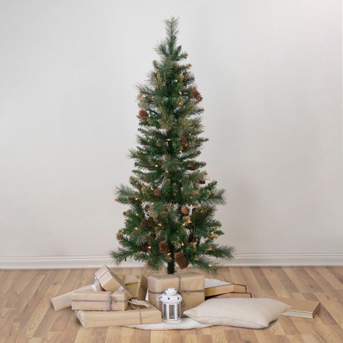 4.5' Pre-Lit Pencil Glittered Yorkshire Pine Artificial Christmas Tree - Clear Lights