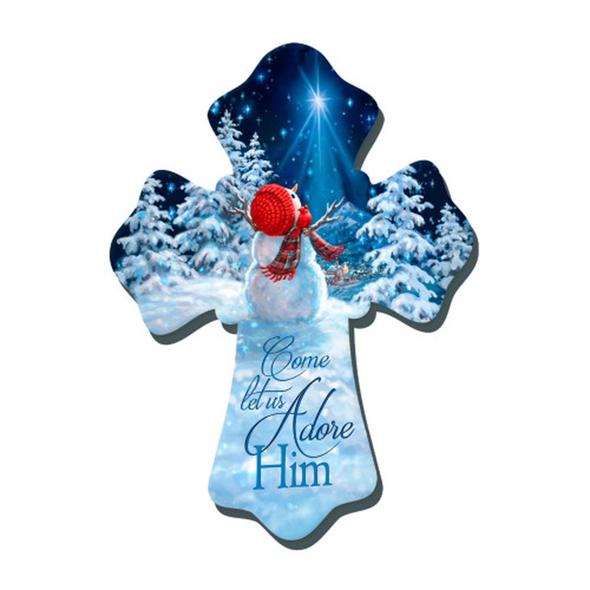 Come Let Us Adore Him Christmas Snowman Wall Cross – 8″