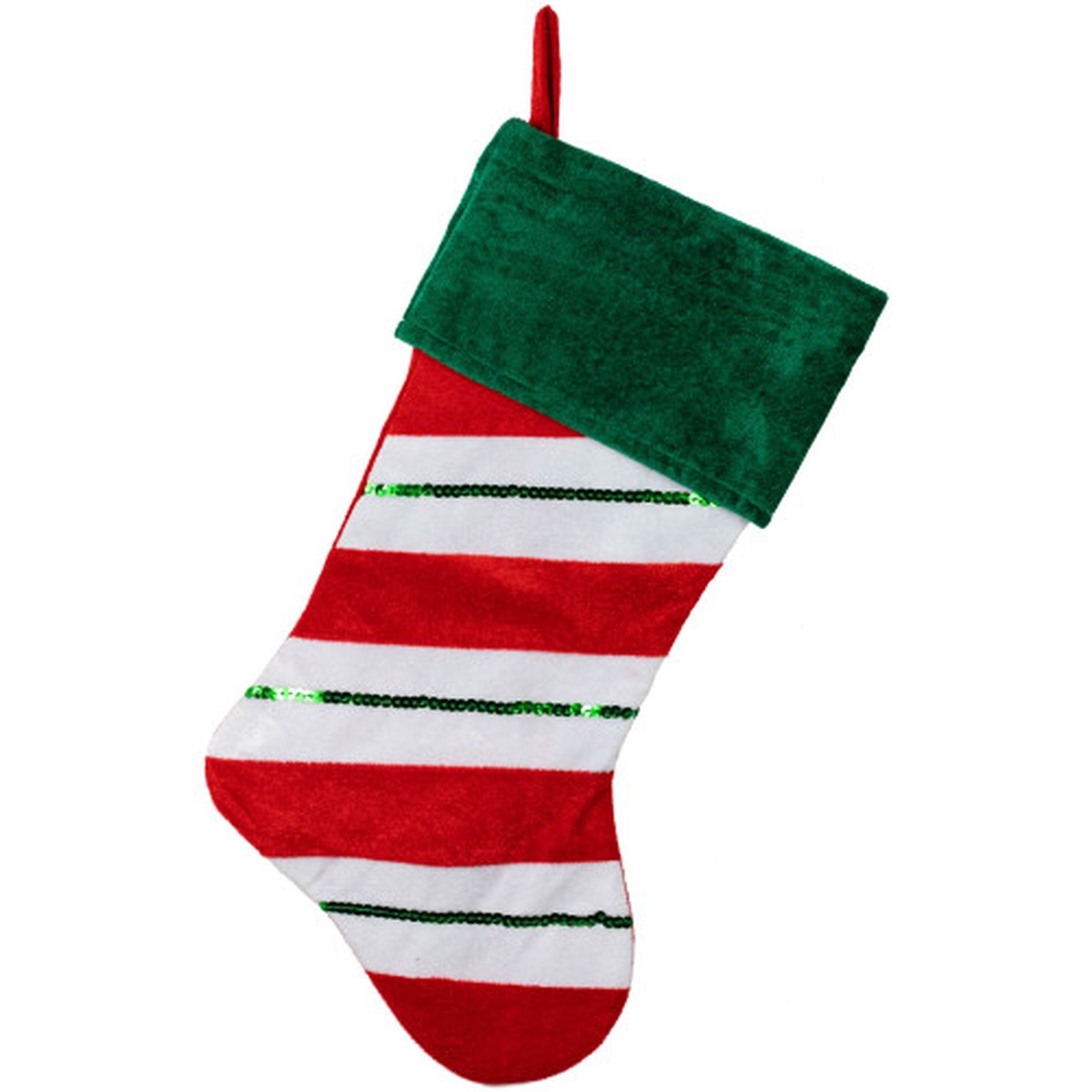18" Green and Red Velvet Sequin Stripe Stocking