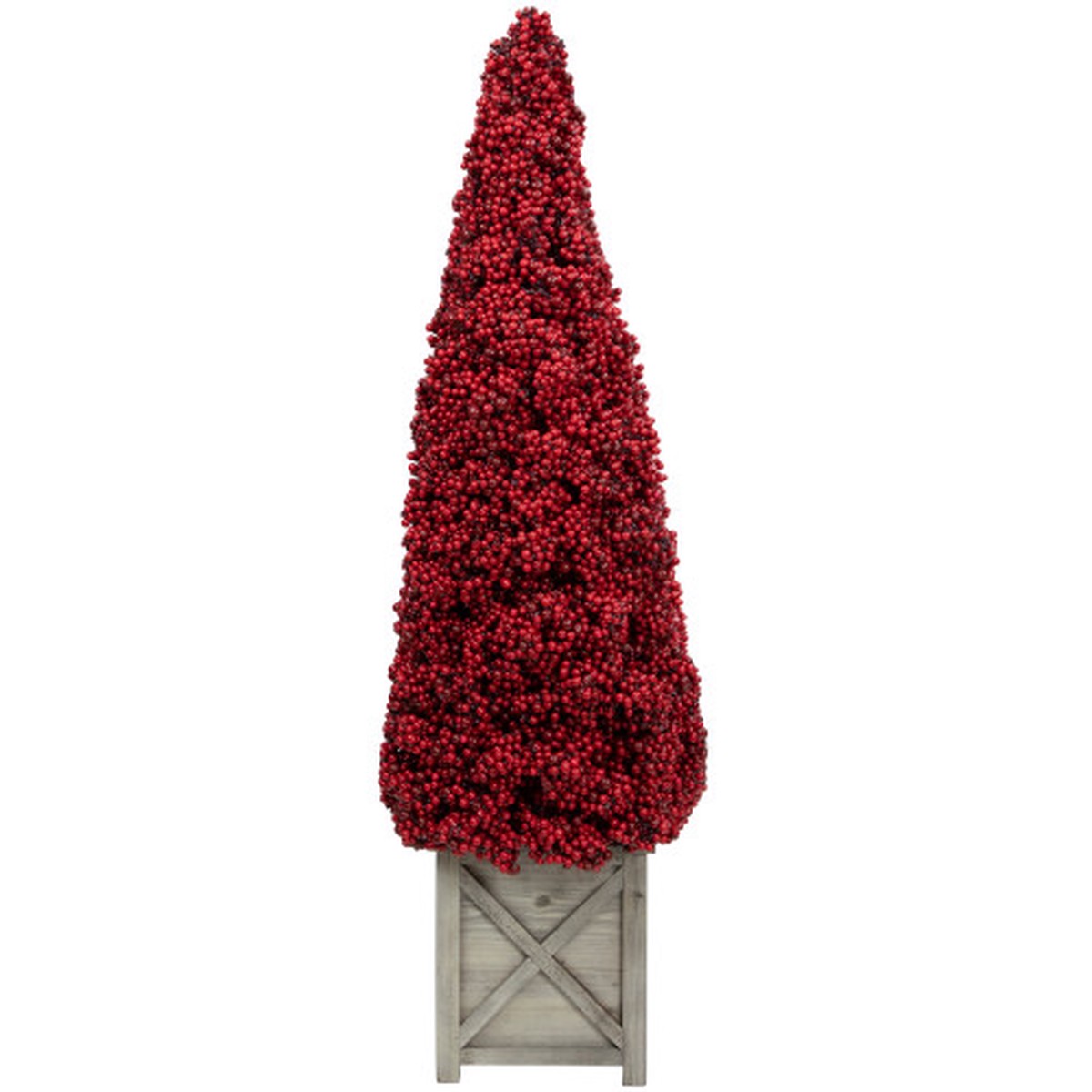 40" Artificial Berry Cone Potted Christmas Topiary with Wood Base - Red