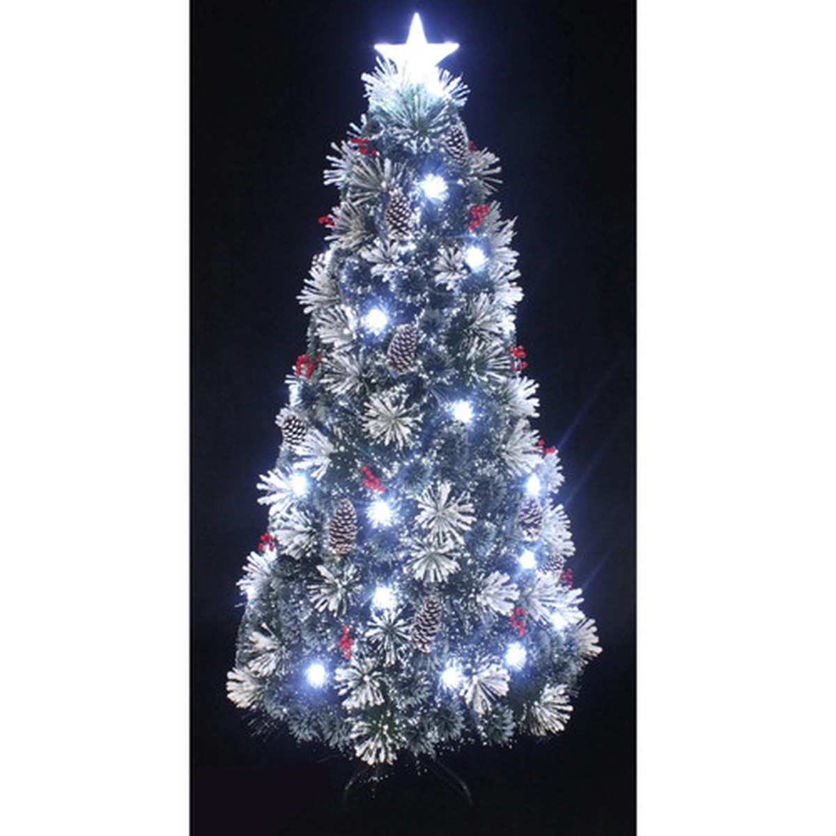 6' Pre-Lit Fiber Optic Snow Artificial Christmas Tree with Cones and Berries