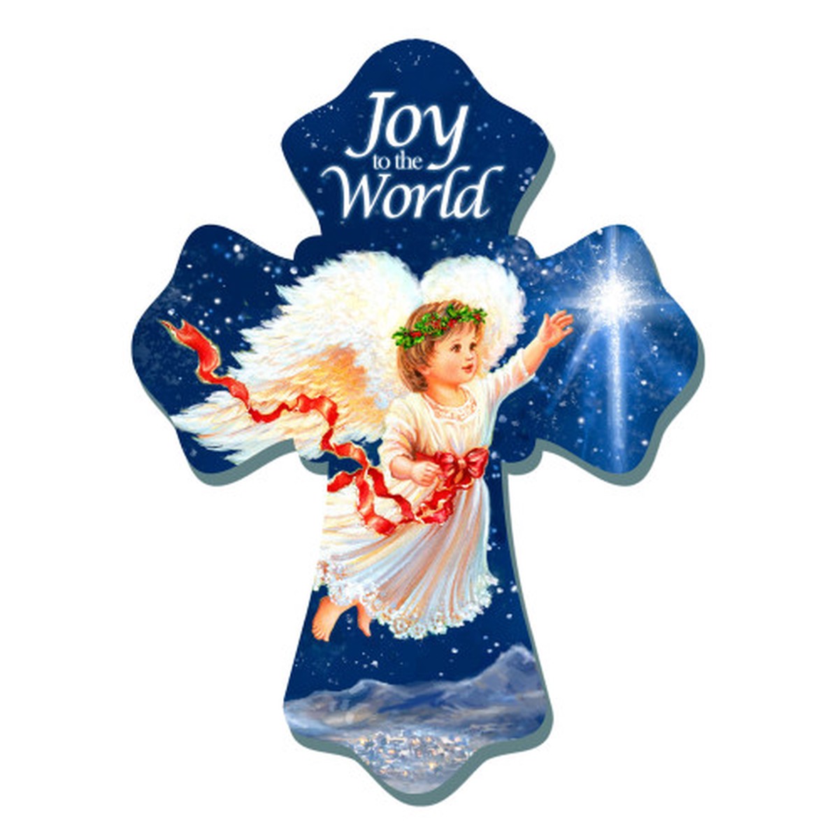 Angel Child Joy to the World Christmas Wall Cross - 8"
