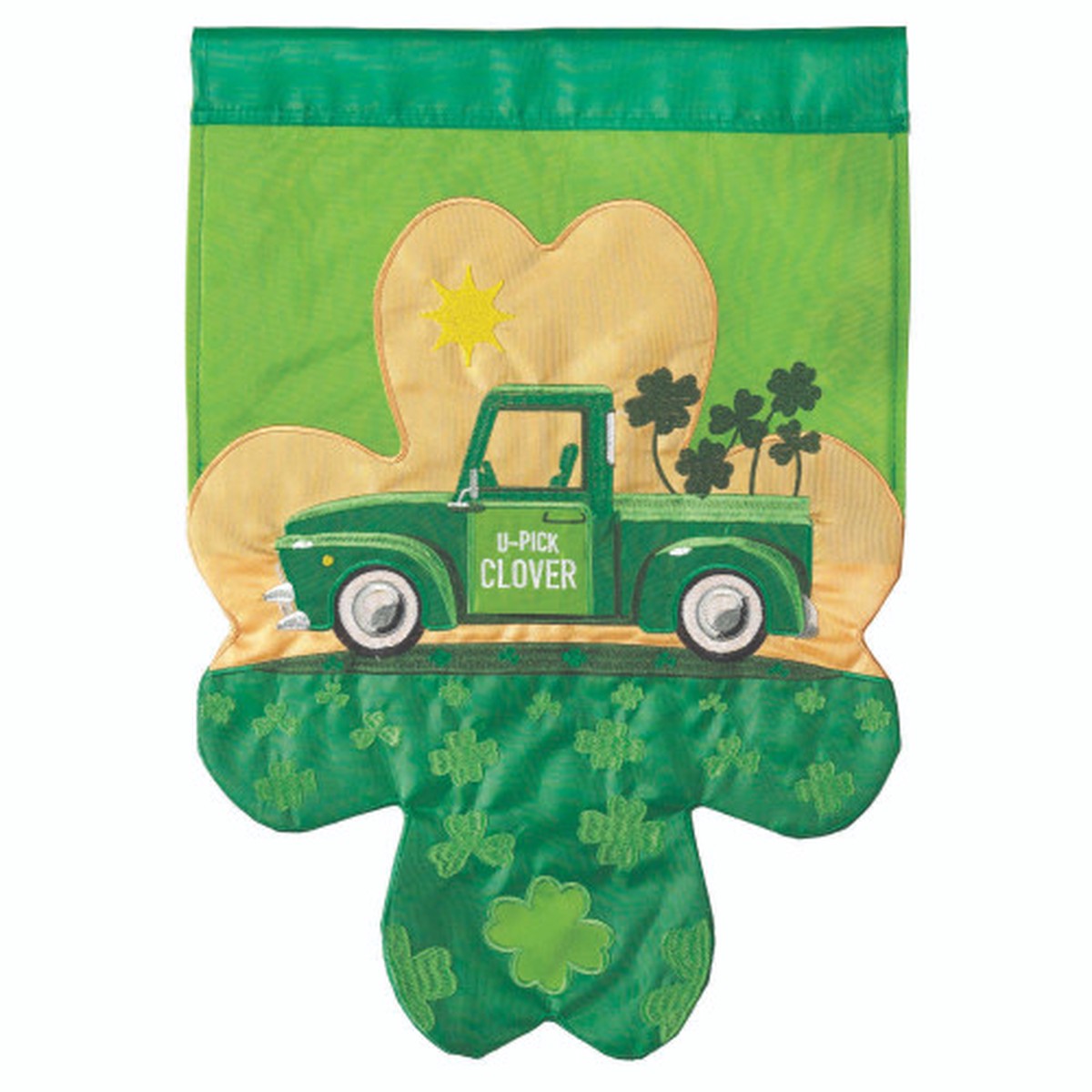 Double Applique St. Patrick’s Day Truck Shamrock Outdoor Garden Flag – 18″ x 13″