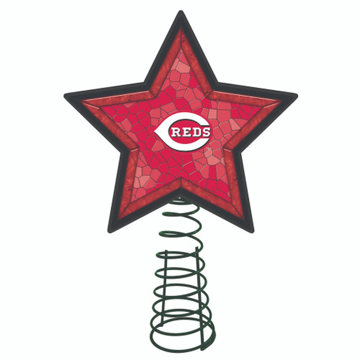 10″ Lighted Red and Pink Star MLB Cincinnati Reds Mosaic Christmas Tree Topper