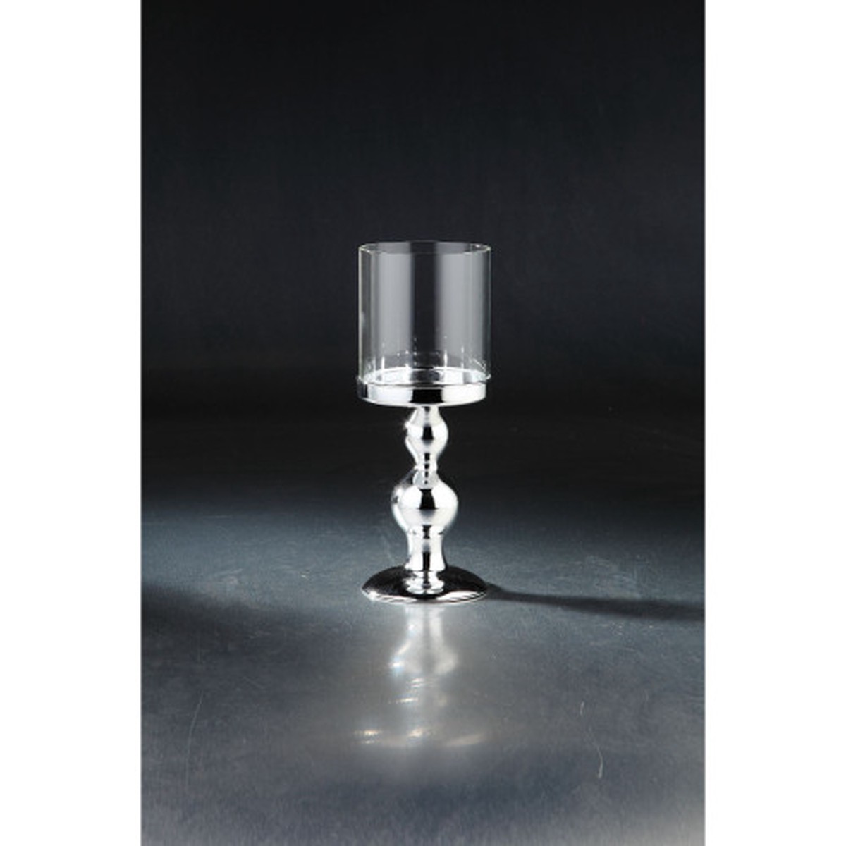 11″ Silver Hand Blown Glass Candle Holder