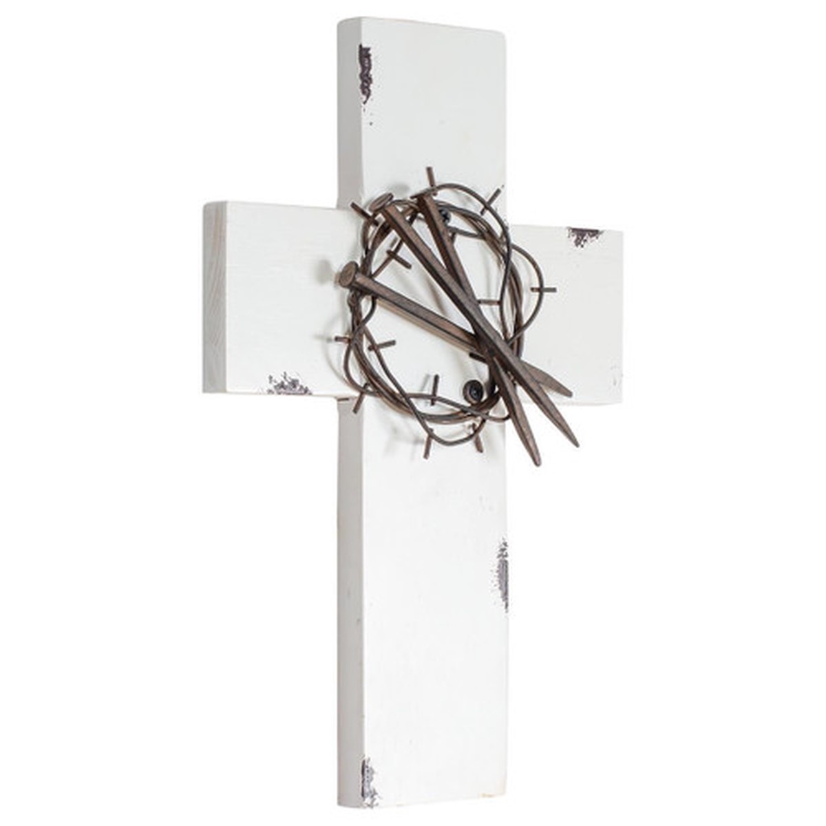 13.75″ White Crown of Thorns Wall Cross with Nails