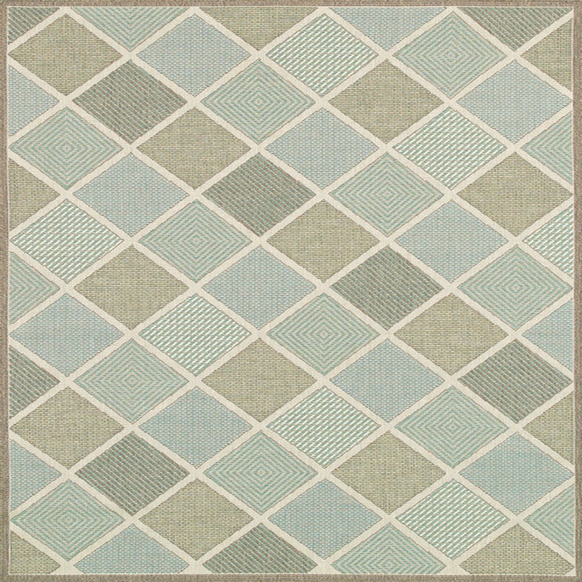2.25′ x 11.75′ Beige and Green Geometric Rectangular Outdoor Area Throw Rug Runner