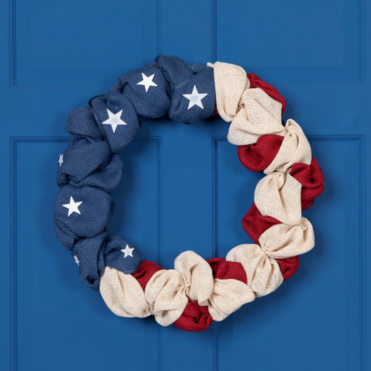 20″ Patriotic Stars and Stripes Bunted Burlap 4th of July Wreath – Unlit
