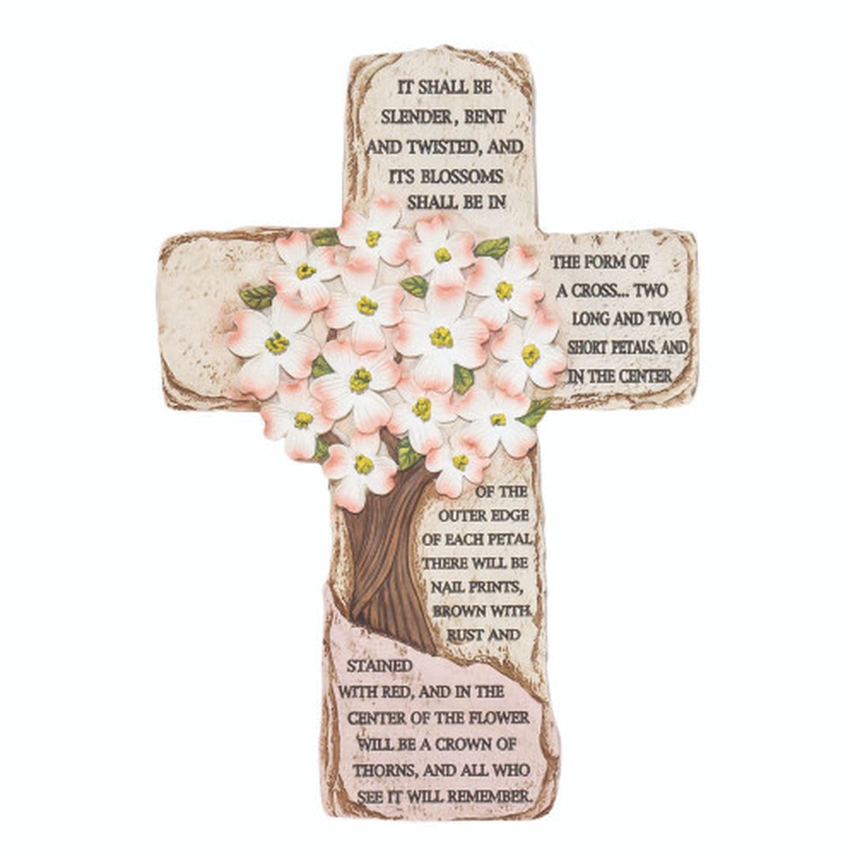 9″ Ivory and Brown Legend of Dogwood Verse Wall Cross