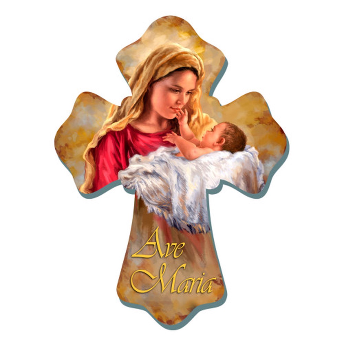 Mary and Baby Jesus Ave Maria Christmas Wall Cross - 8"