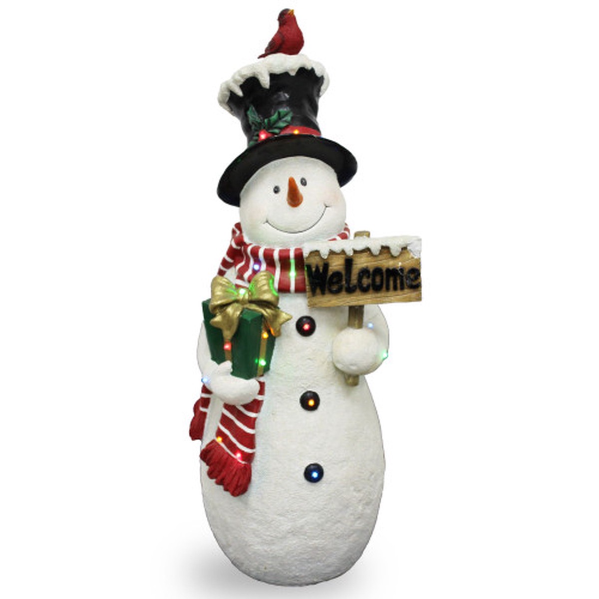 28.5″ White Pre-Lit Snowman with Gift Outdoor Christmas Decor
