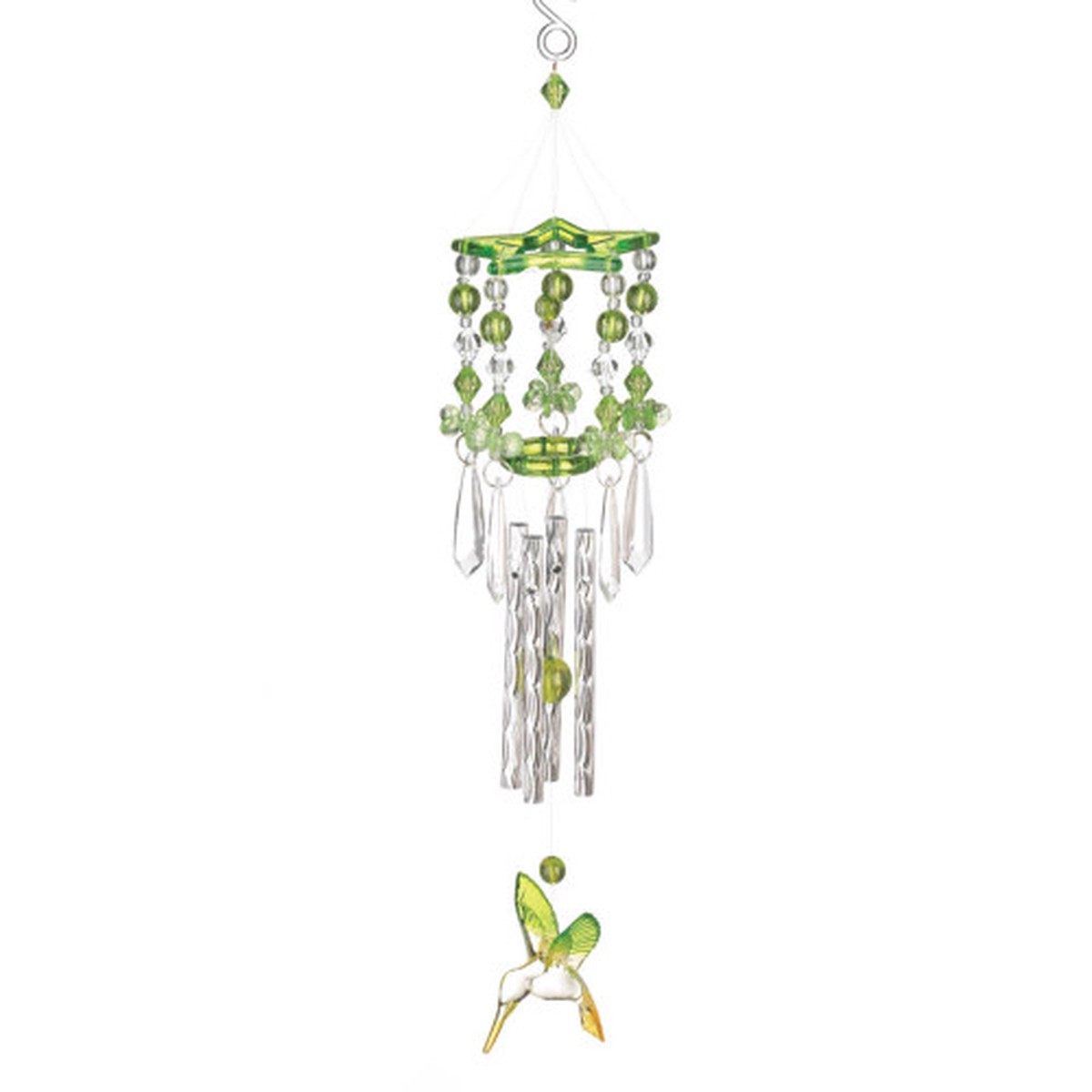 Hummingbird Outdoor Wind Chime – 13″ – Green and Silver