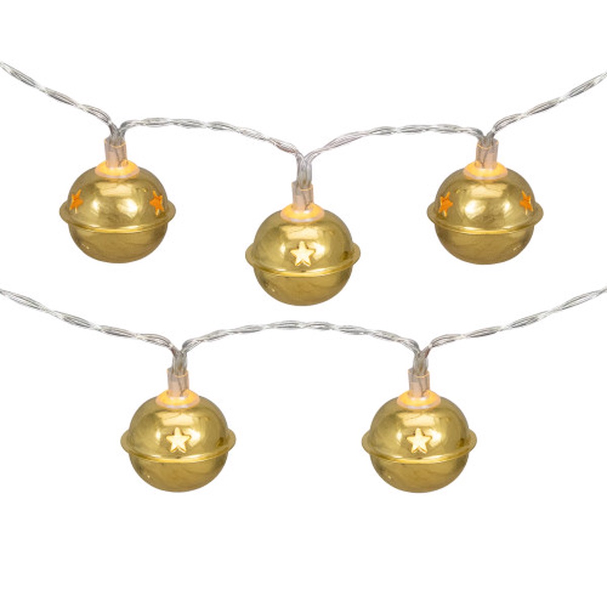 LED Christmas Bells Fairy Lights - 6" Spacing - Copper Wire - Gold - 10ct