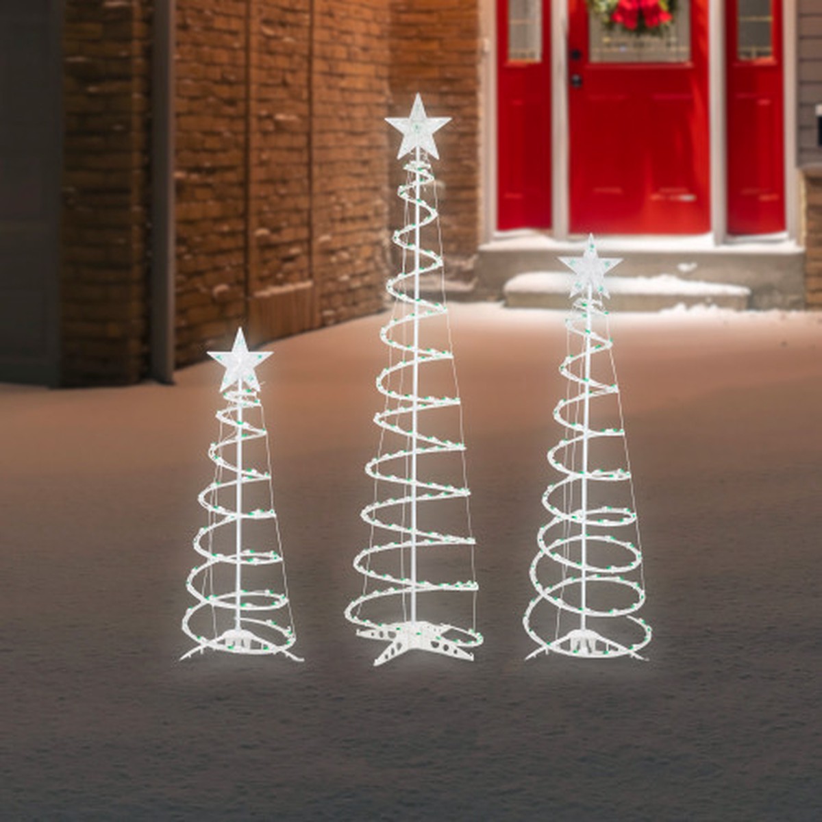 Set of 3 Green Lighted Spiral Christmas Trees, 3′, 4′, and 6′