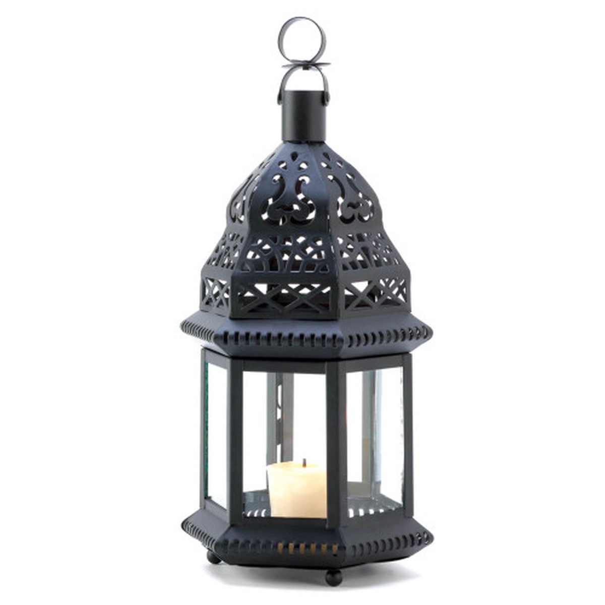10.5″ Charcoal Black Moroccan Hanging Candle Lantern