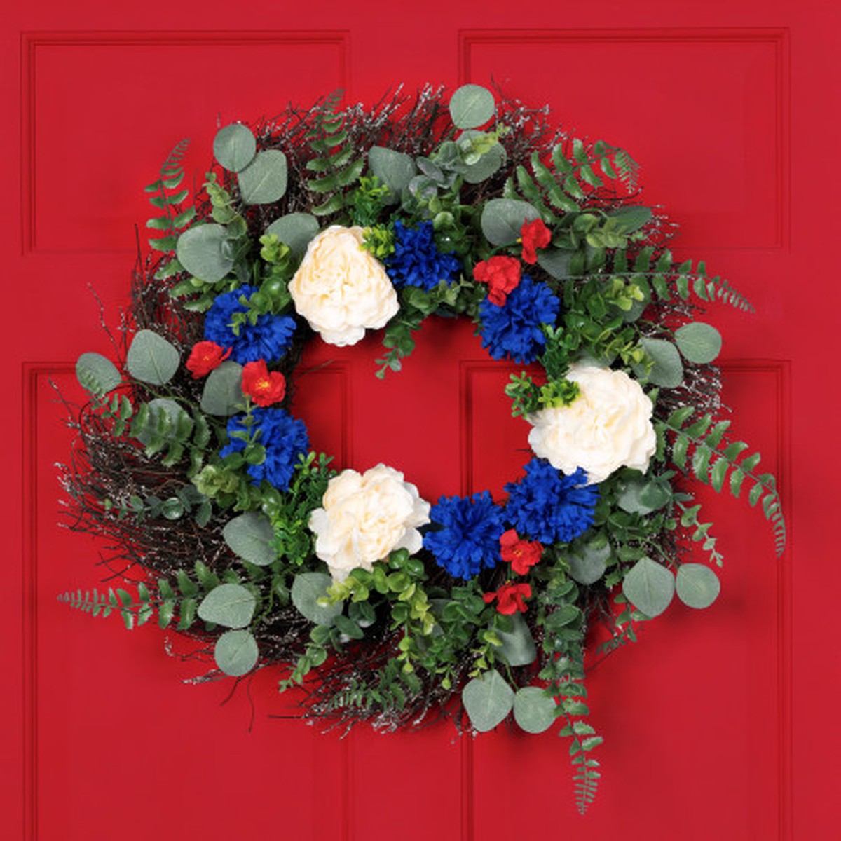 24″ Artificial Florals and Mixed Foliage Patriotic 4th of July Wreath – Unlit