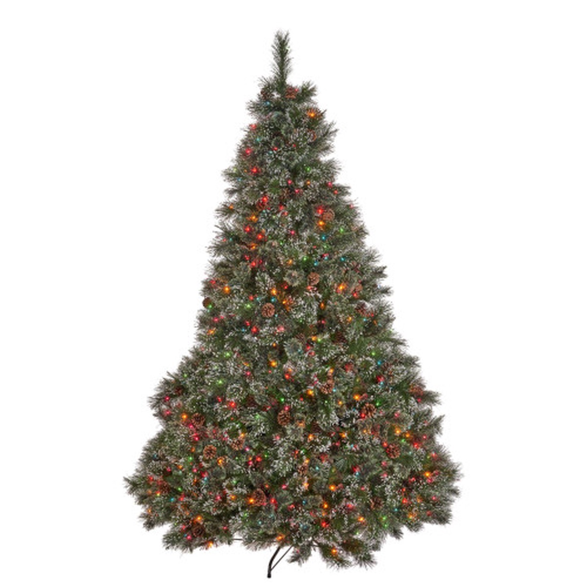 7′ Pre-Lit Full Mixed Spruce Artificial Christmas Tree with Snowy Branches – Multicolor Lights