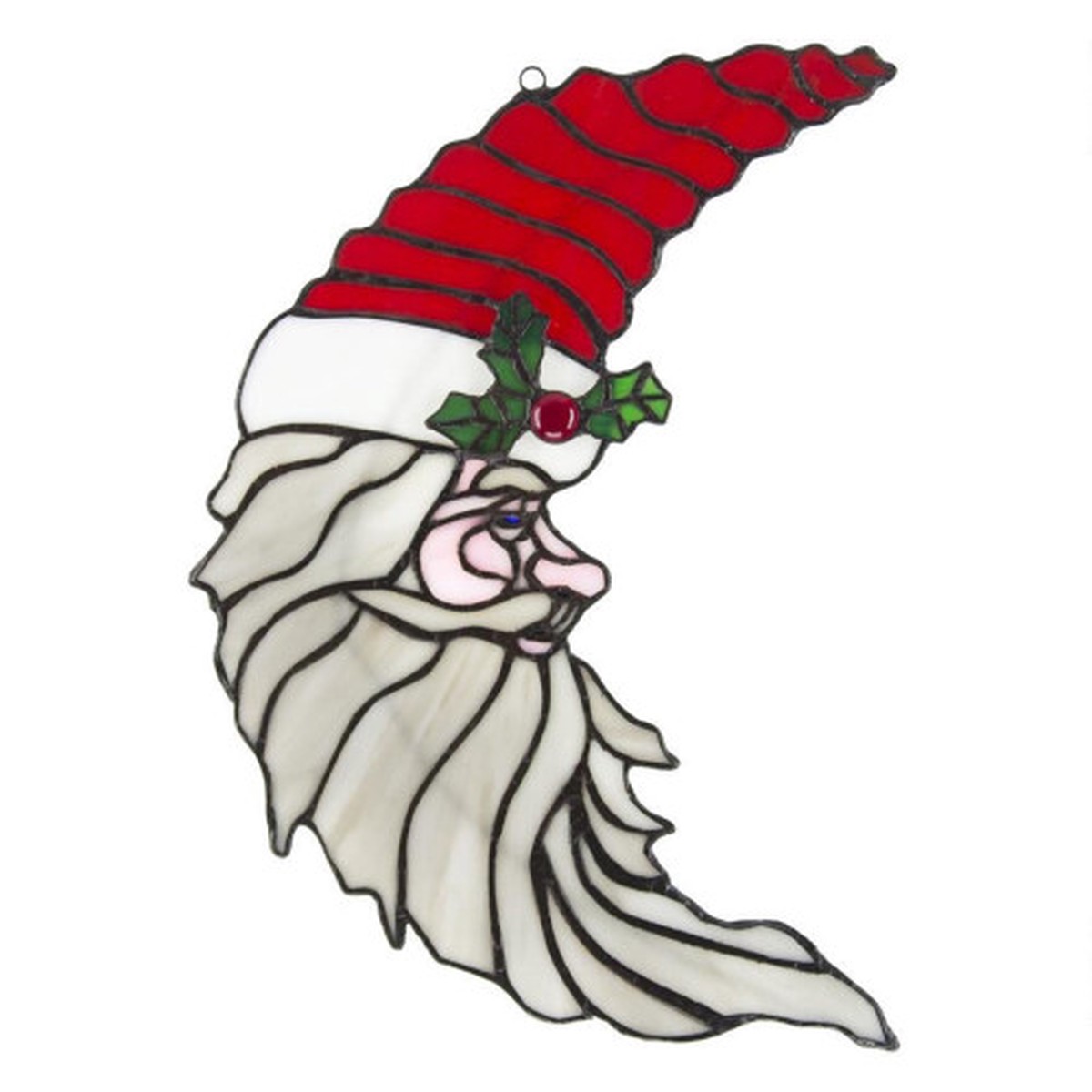 Old Saint Nick Stained Glass Christmas Window Panel - 14.5" - White and Red