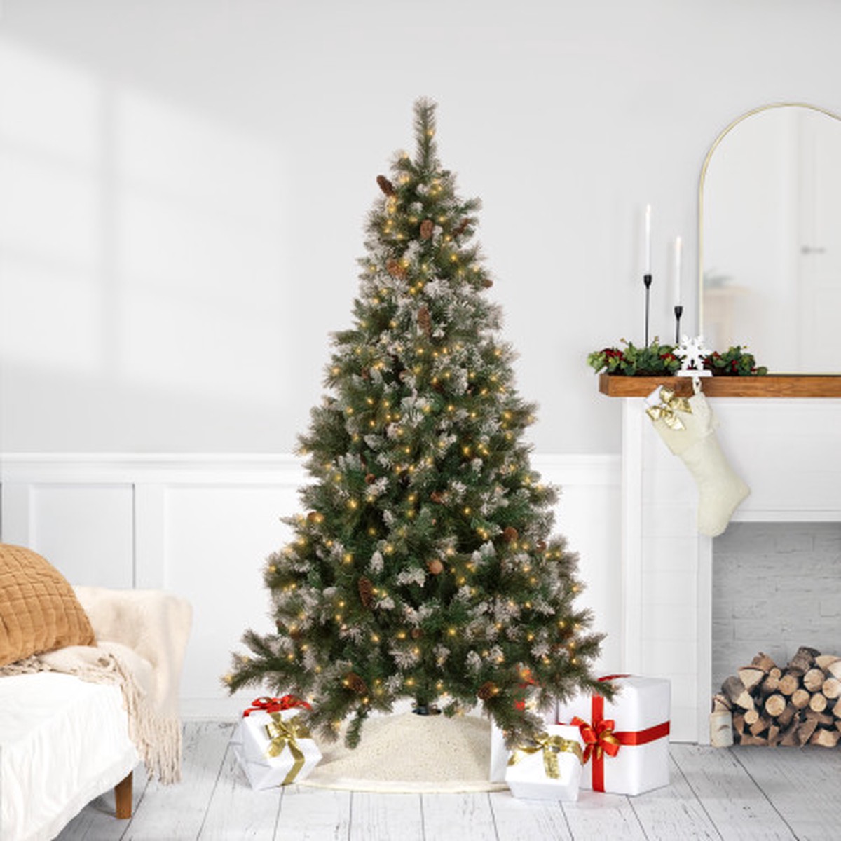 Real Touch Pre-lit Snow Valley Pine Artificial Christmas Tree - 6.5' - Clear Lights