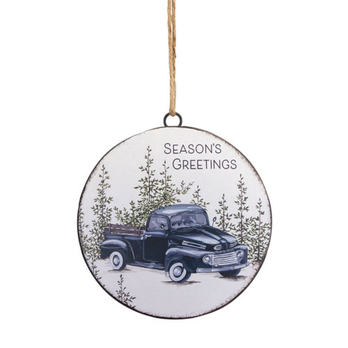 “Season’s Greetings” Truck Christmas Disc Ornaments – 6.5″ – Multi-Color – 12ct