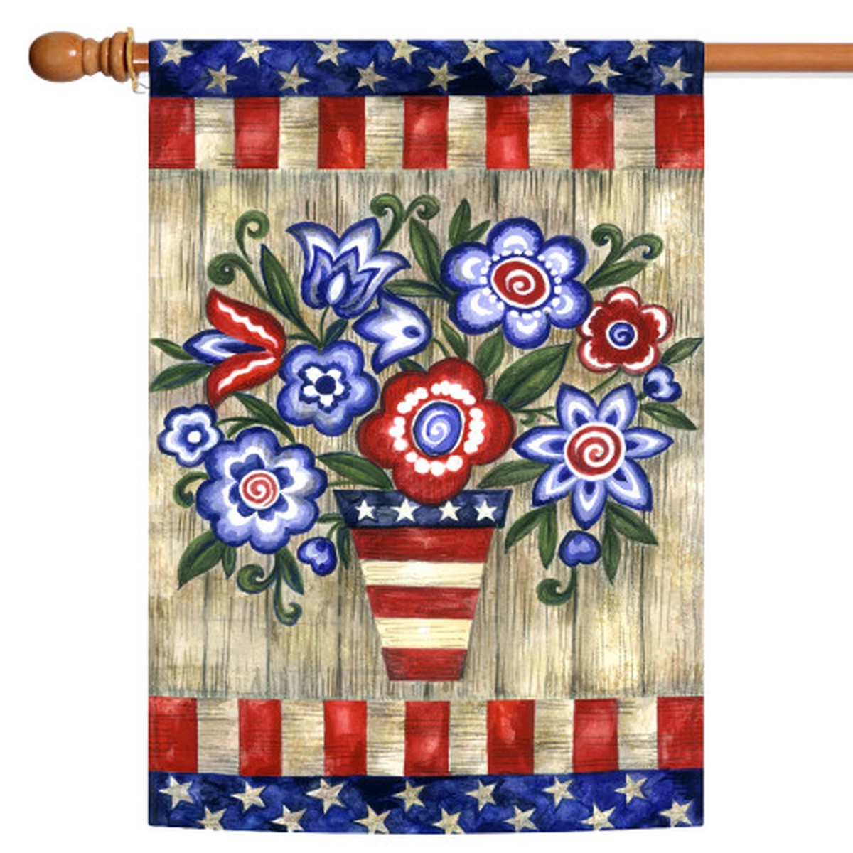 Stars and Stripes Flower Pot Patriotic Outdoor Flag – 40″ x 28″