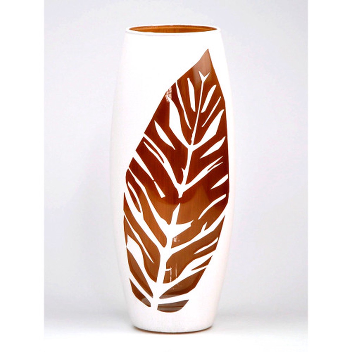 10.25″ White and Gold Leaf Barrel Glass Vase