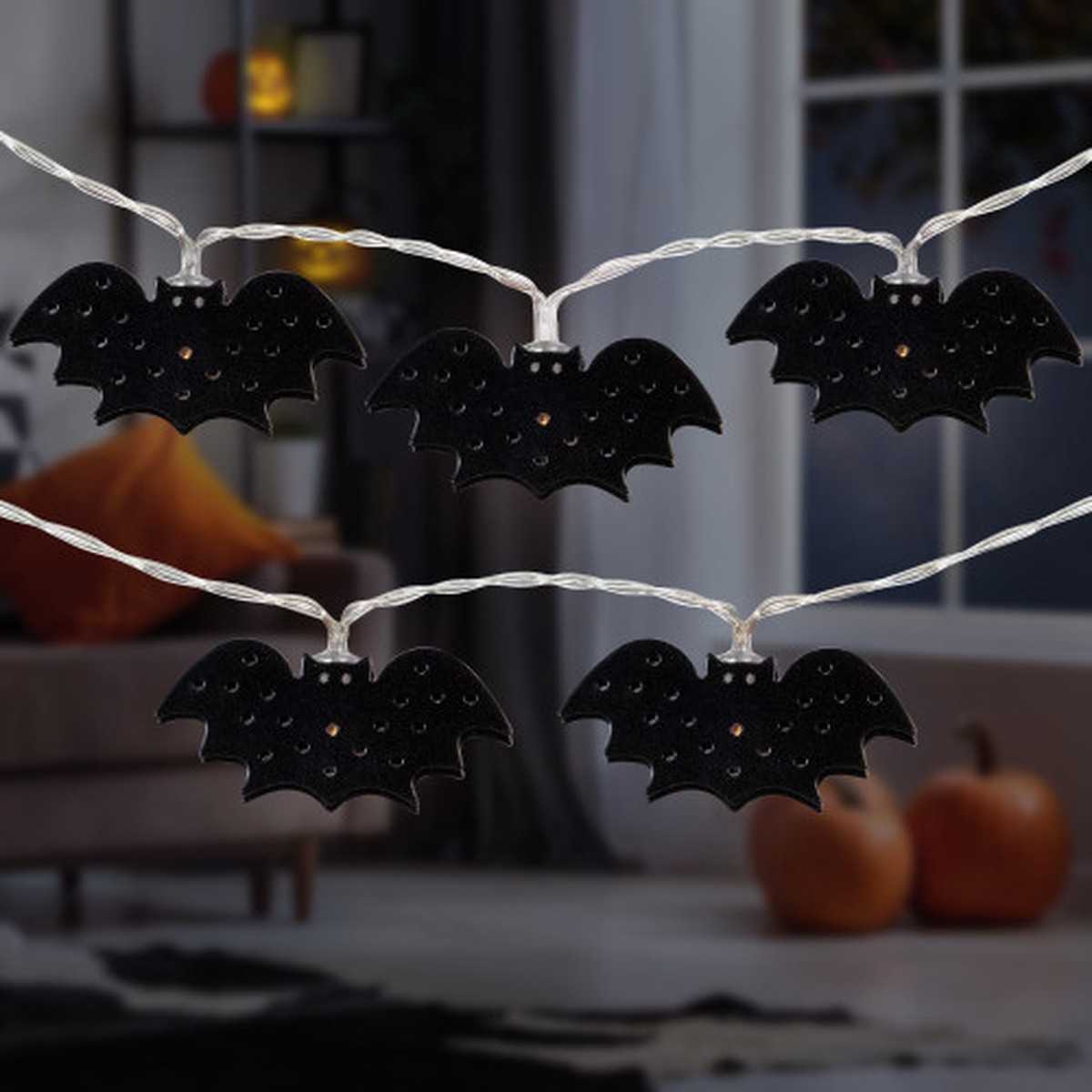 10ct Warm White LED Halloween Bat Fairy Lights – 4.25′ Copper Wire