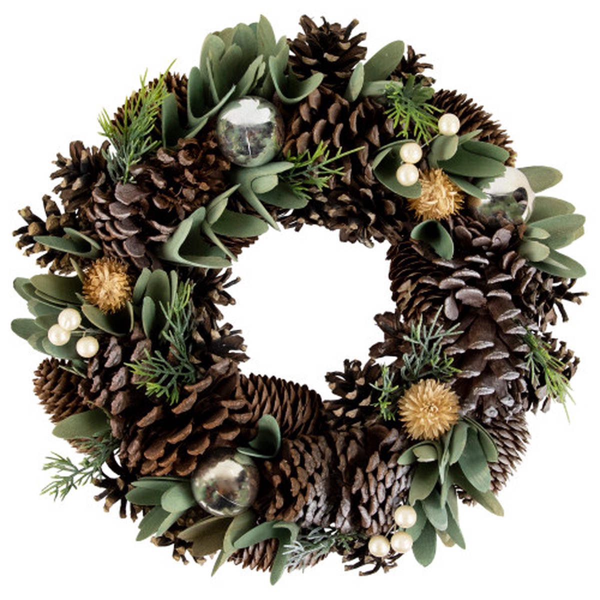 13.5" Pinecones, Thistle and Wood Shaving Leaf Small Artificial Christmas Wreath - Unlit