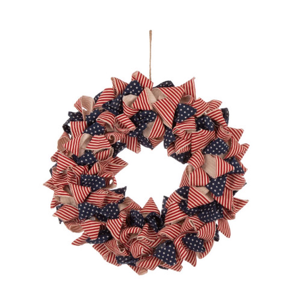 18.9″ Handcrafted Stripes and Stars Patriotic Fabric Wreath