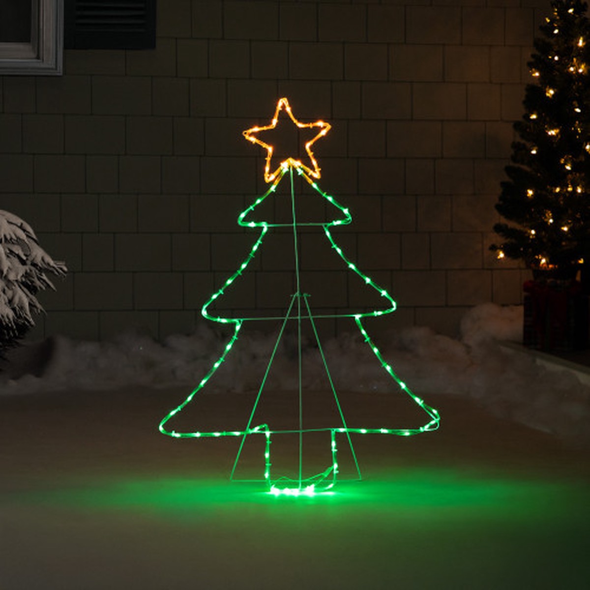 38.5″ LED Rope Lighted Christmas Tree Silhouette Yard Decoration – Green and Amber Lights