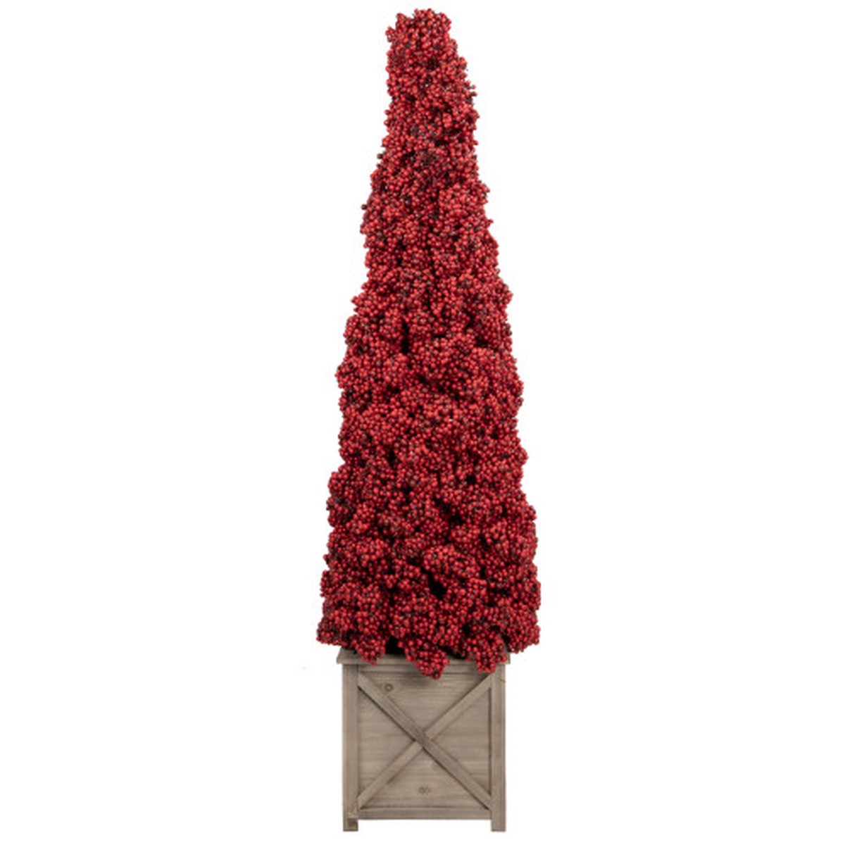 50″ Artificial Berry Cone Potted Christmas Topiary with Wood Base – Red