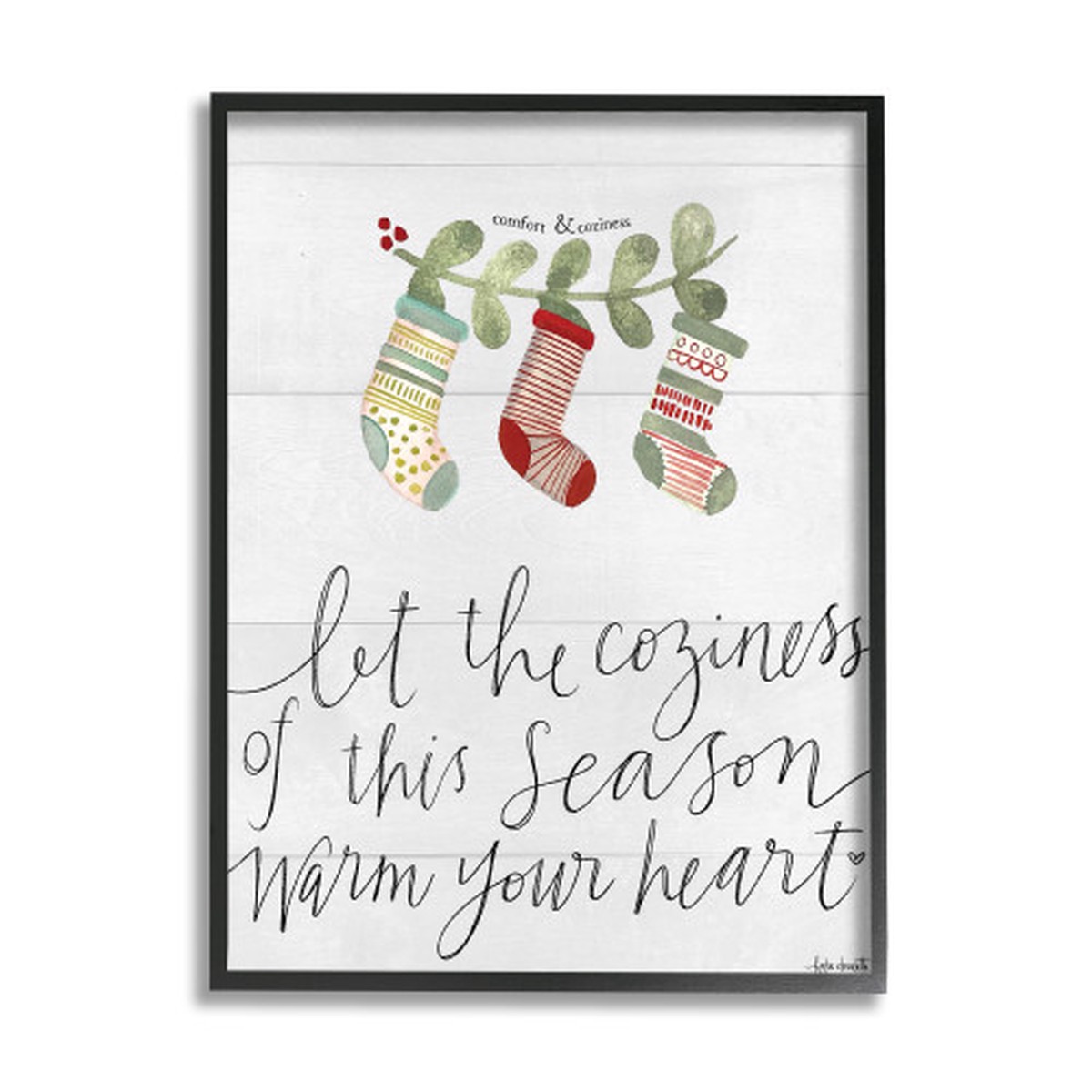 “Comfort and Coziness” Christmas Stockings Black Framed Giclee Texturized Art, 16 x 20
