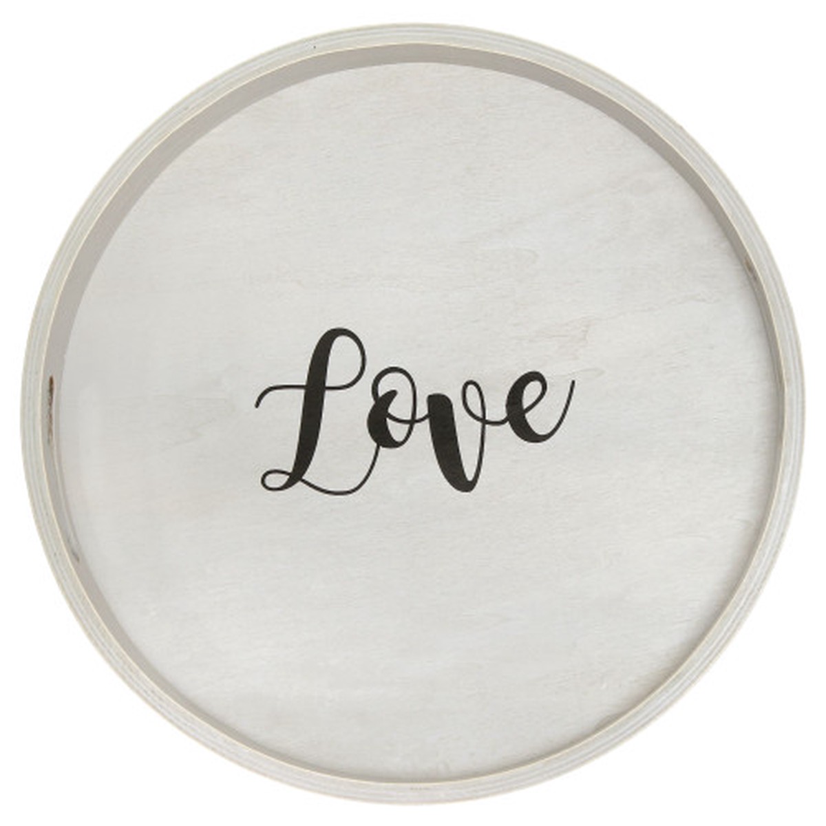 “Love” Round Wooden Accent Tray – 13.75″ – Gray and Black