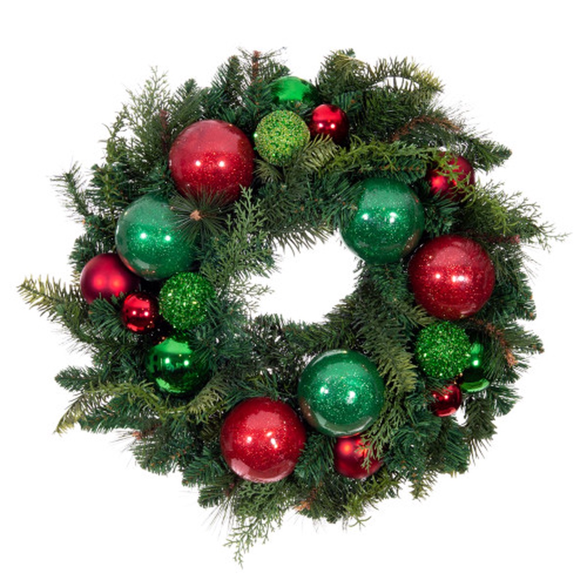 Pre-Lit Red and Green Artificial Christmas Cheer Wreath, 24-Inch, Clear LED Lights