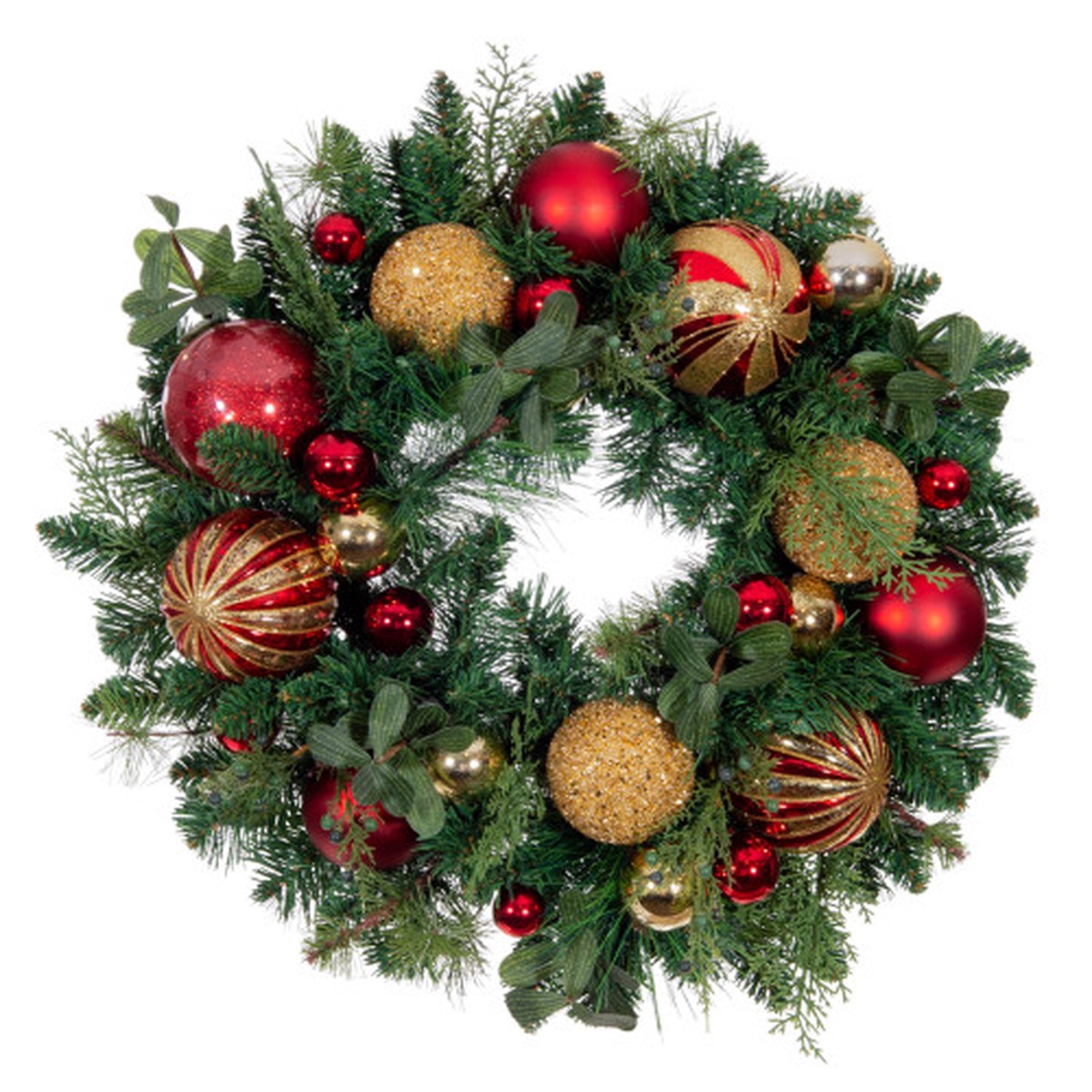 Pre-Lit Red and Green Artificial Classic Christmas Wreath, 24-Inch, Clear LED Lights