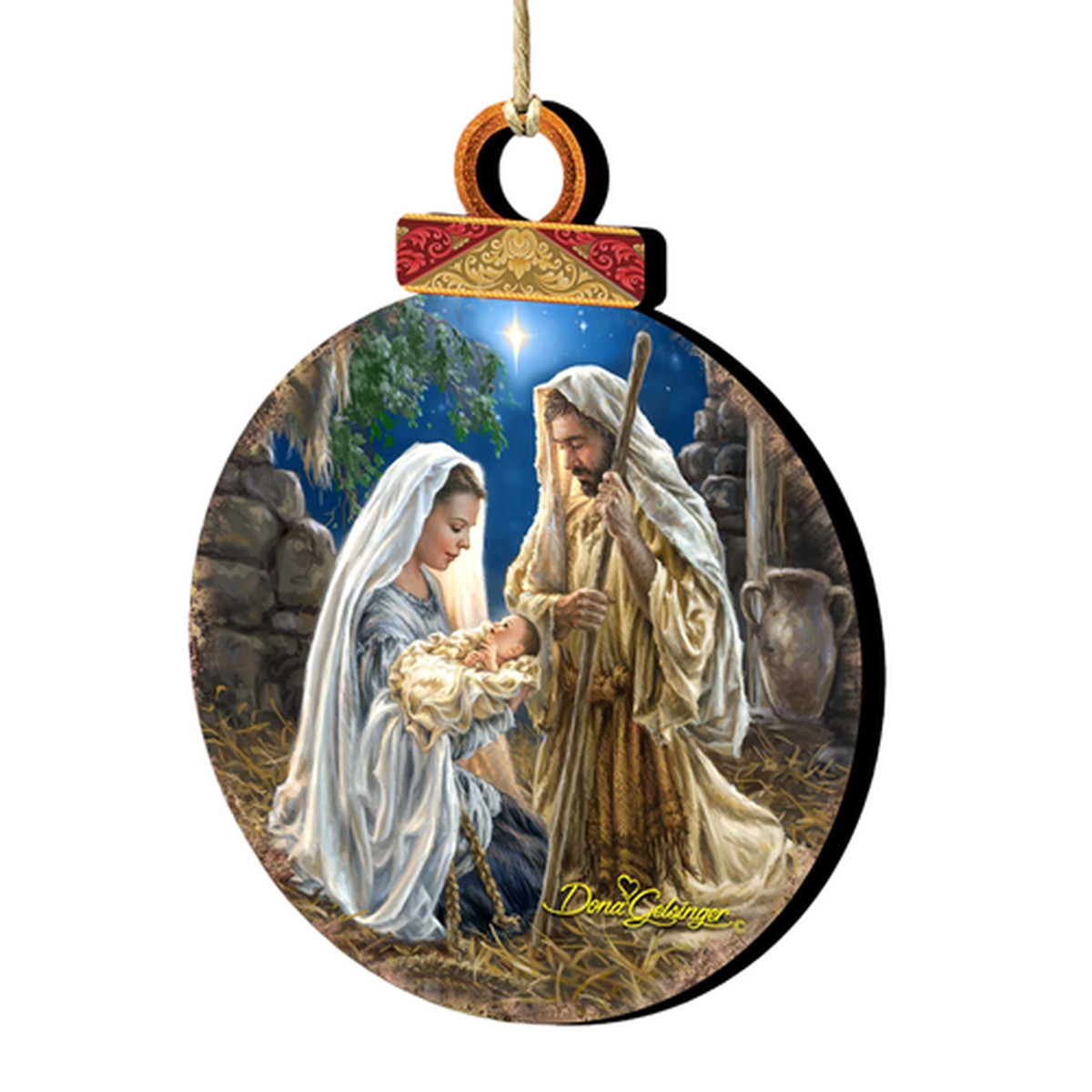 Set of 2 Family Scenery Wooden Christmas Ornaments 5.5"