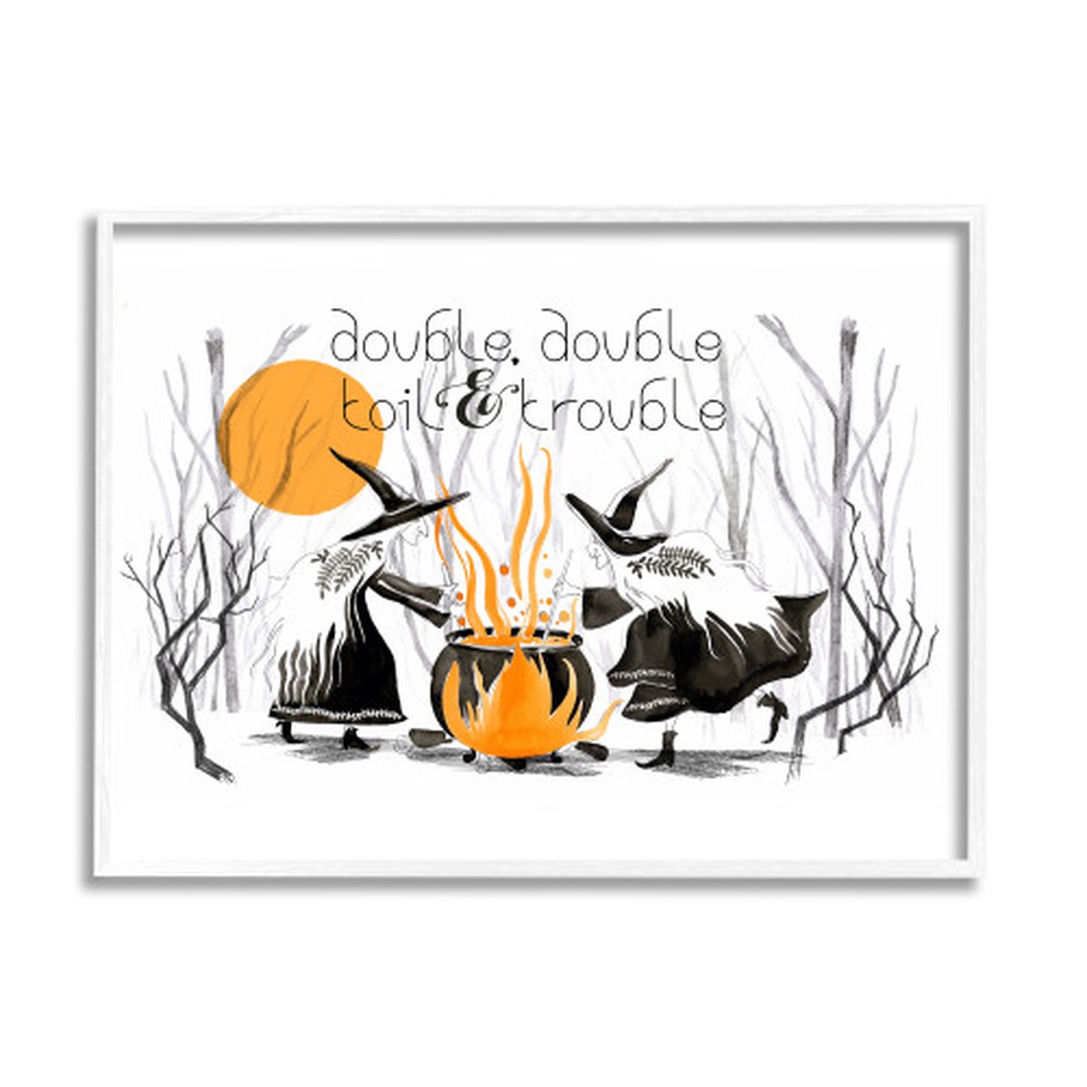 Witches and Cauldron Double Toil and Trouble Halloween White Framed Wall Art, 16 x 20