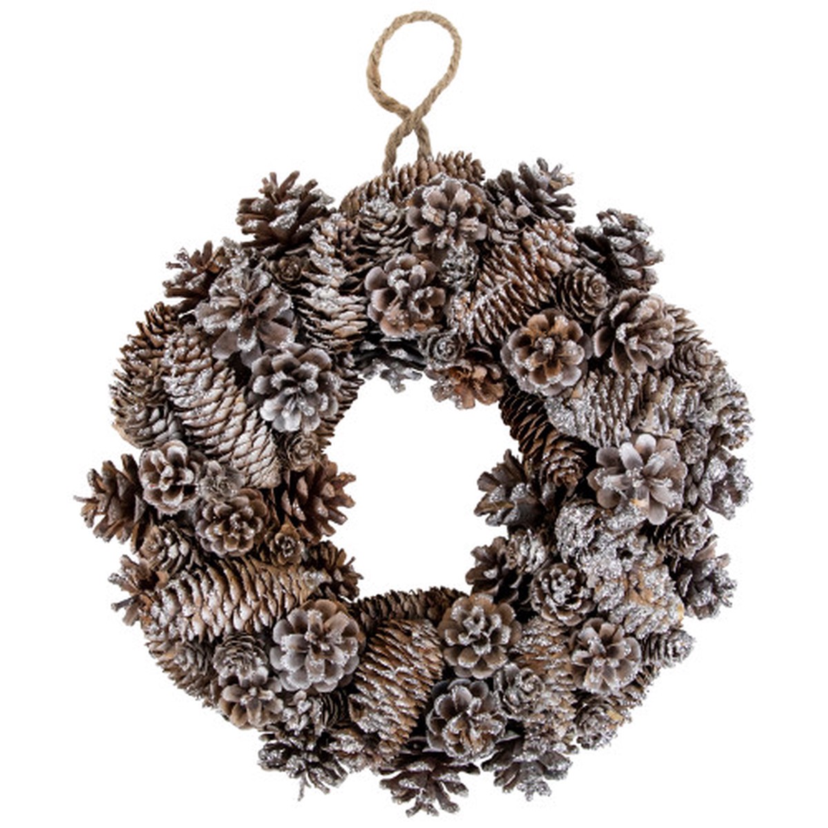 13.5" Frosted and Glittered Assorted Pinecone Small Artificial Christmas Wreath - Unlit