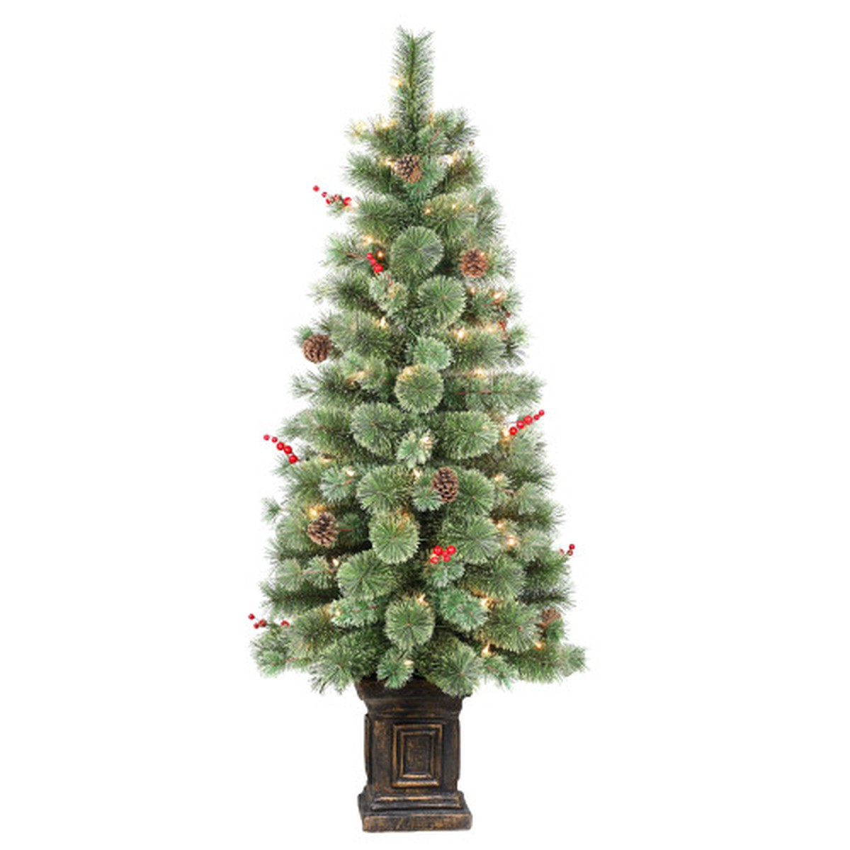 Pre-lit Potted Pine Pencil Artificial Christmas Tree - 4.5 - Clear Lights