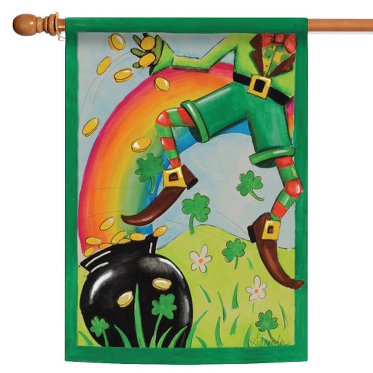 Whimsical St. Patrick’s Day Leaping Leprechaun Boots Outdoor House Flag 40″ x 28″