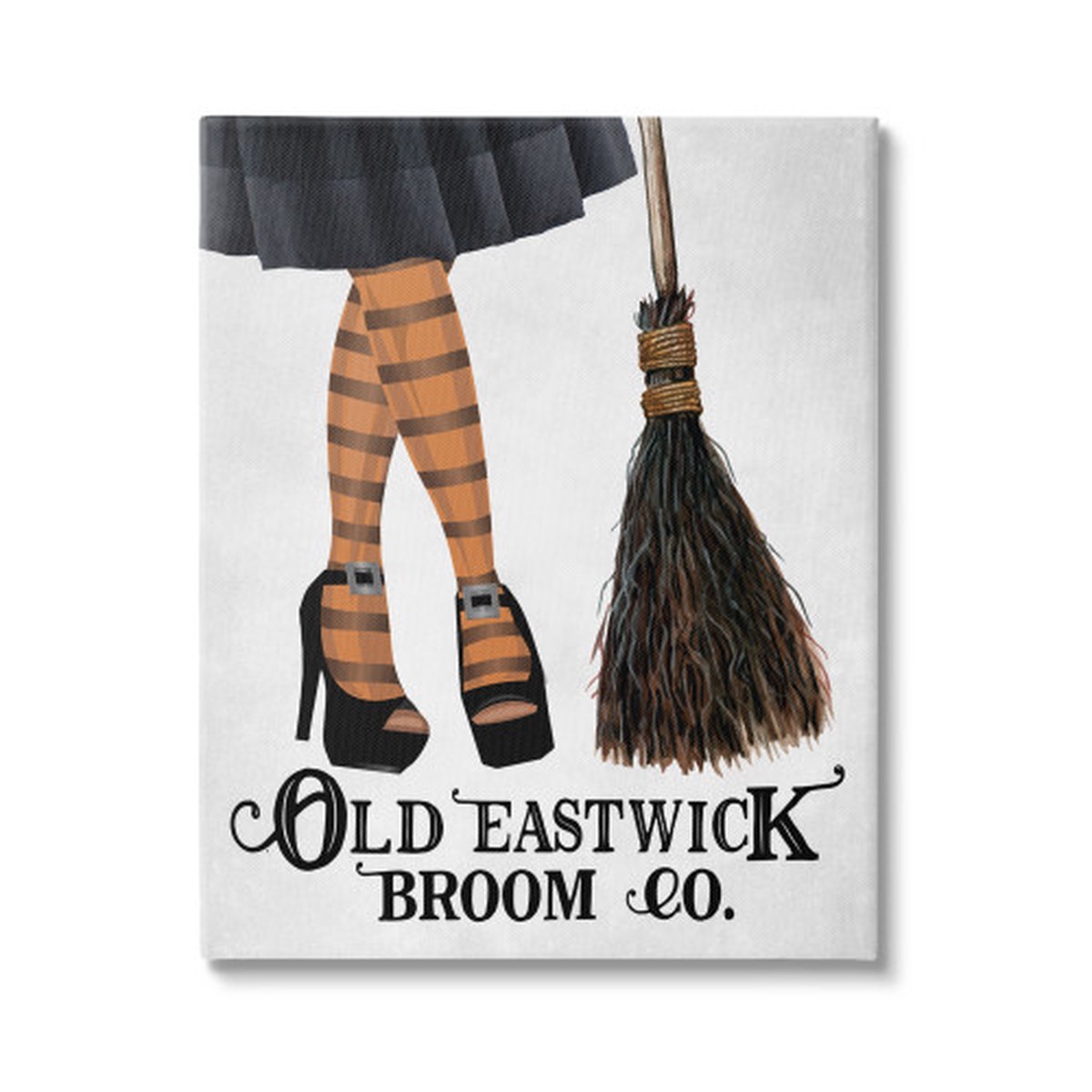 Witch Striped Stockings “Old Eastwick Broom Co.” Halloween Canvas Wall Art, 30″ x 40