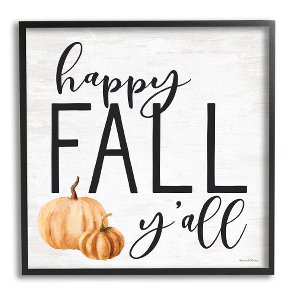 “Happy Fall Y’All” Farm Pumpkin Gourd Black Framed Giclee Texturized Art, 12″ x 12″