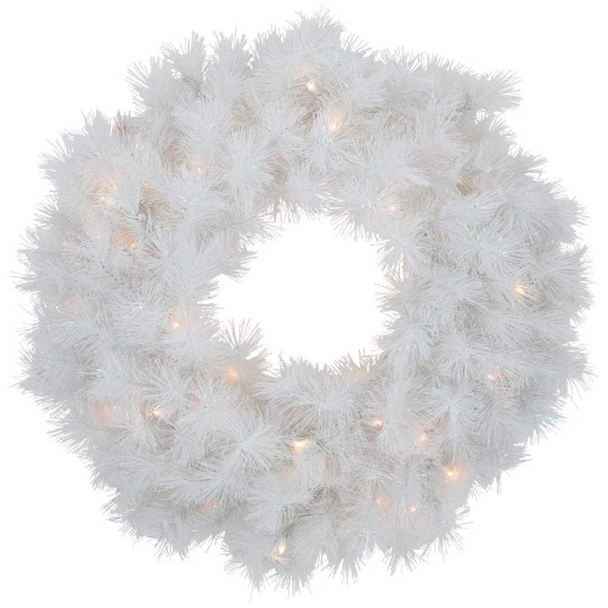 Pre-Lit White Alaskan Pine Artificial Christmas Wreath - 24" - Warm White LED Lights